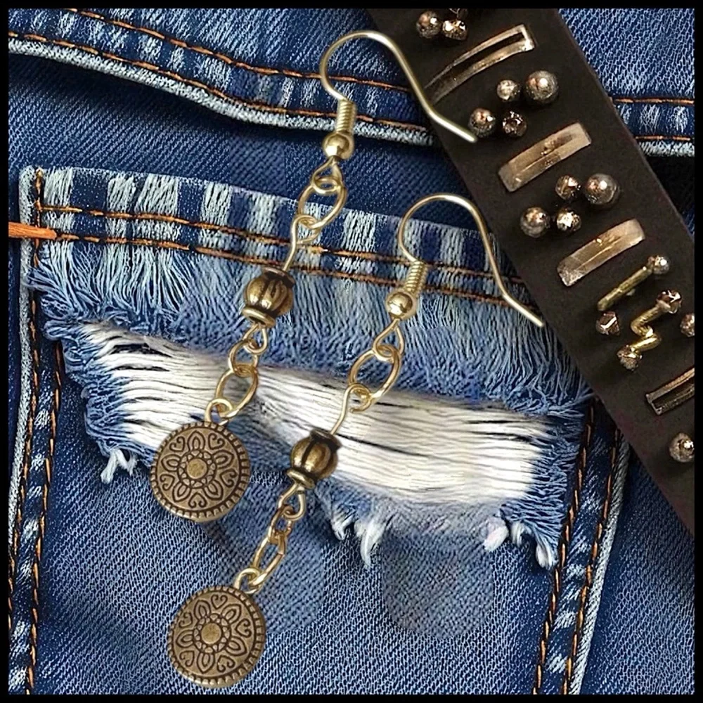 5 For $25💫Alternative Long Gold Medallion Dangles Earrings